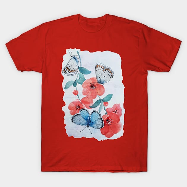 Watercolor Botanical Chalkhill Blue Butterfly T-Shirt by Jessfm